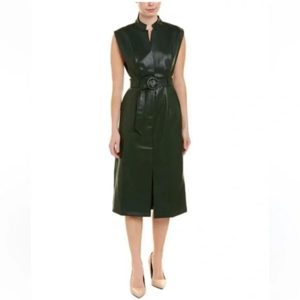 GRACIA Faux Leather Sleeveless Sheath  Pencil Slit  Black Dress Woman's Size L